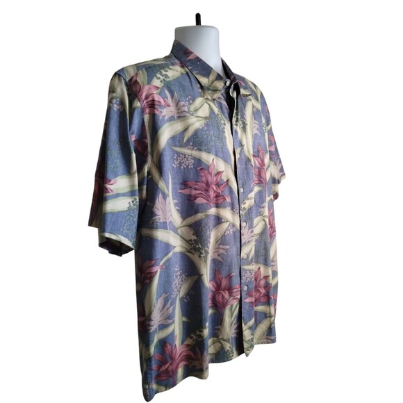 Reyn Spooner Hawaiian SHIRT blue/red leaf FLORAL PRINT Men's XL - Picture 3 of 7